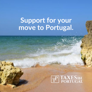 Photo of the Algarve with the text 'Support for your move to Portugal' and the Taxes in Portugal logo